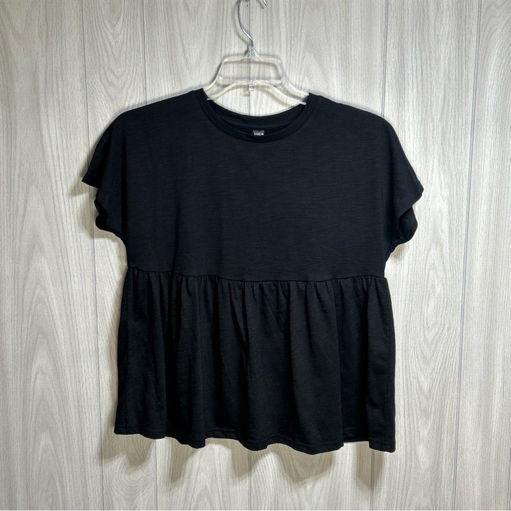 SHEIN Black Baby Doll Short Sleeve Shirt Size Small